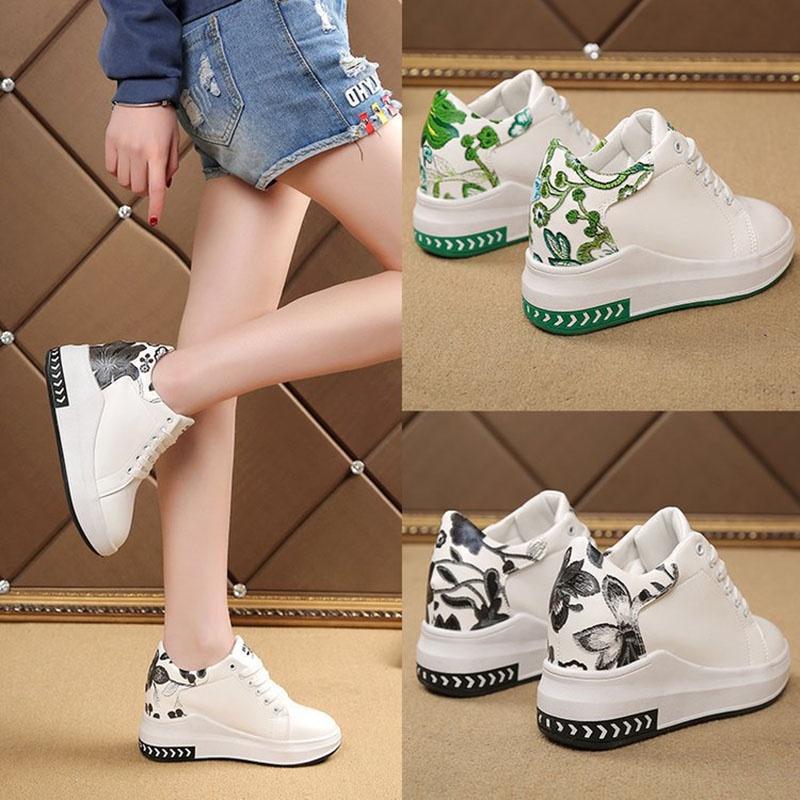 Stylish Flower Lace Sneakers For Women With A Chic Thick Bottom Platform Design