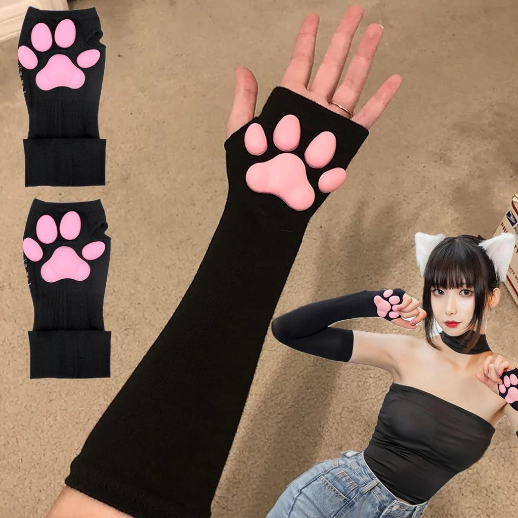 3D Подушка-лапка кошки Защита от солнца Милый котенок Лапка кошки Сексуальная Лолита Косплей Нарукавники Мягкая подушка-лапка кошки Перчатки Солнечные рукава