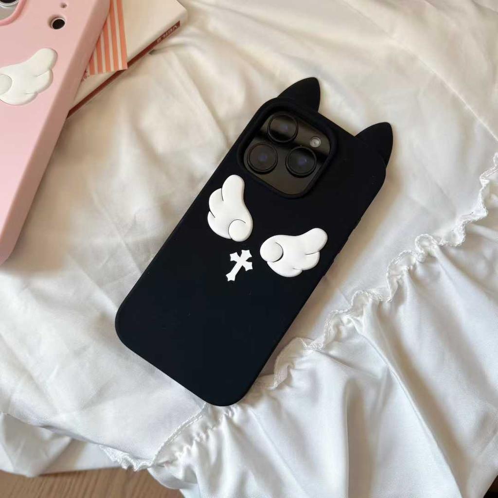 Мультяшный Милый Кот Ушки Ангел Силиконовый Мягкий Чехол для IPhone 17 16 15 14 13 Pro Max 17Pro 16Pro IPhone17 IPones Женская Задняя Крышка