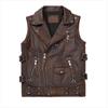 Китайский размер новый винтажный коричневый мотоциклетный байкерский кожаный жилет мужской из натуральной коровьей кожи высокого качества безрукавка тонкий клубный стиль жилеты пальто