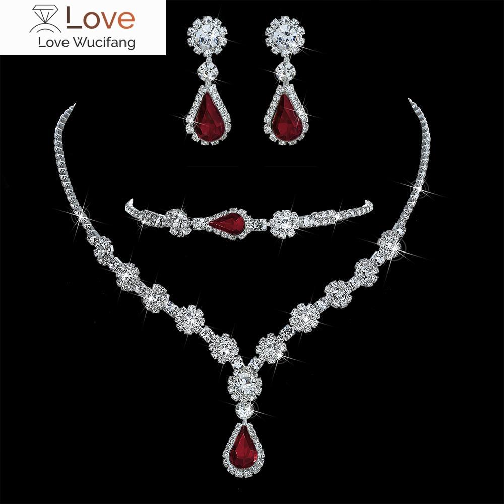 3Pcs Brilliant Cubic Zircon Necklace Set For Women Rhinestone Earring Bracelet Set Wedding Bridal Jewelry Sets Party Accessories