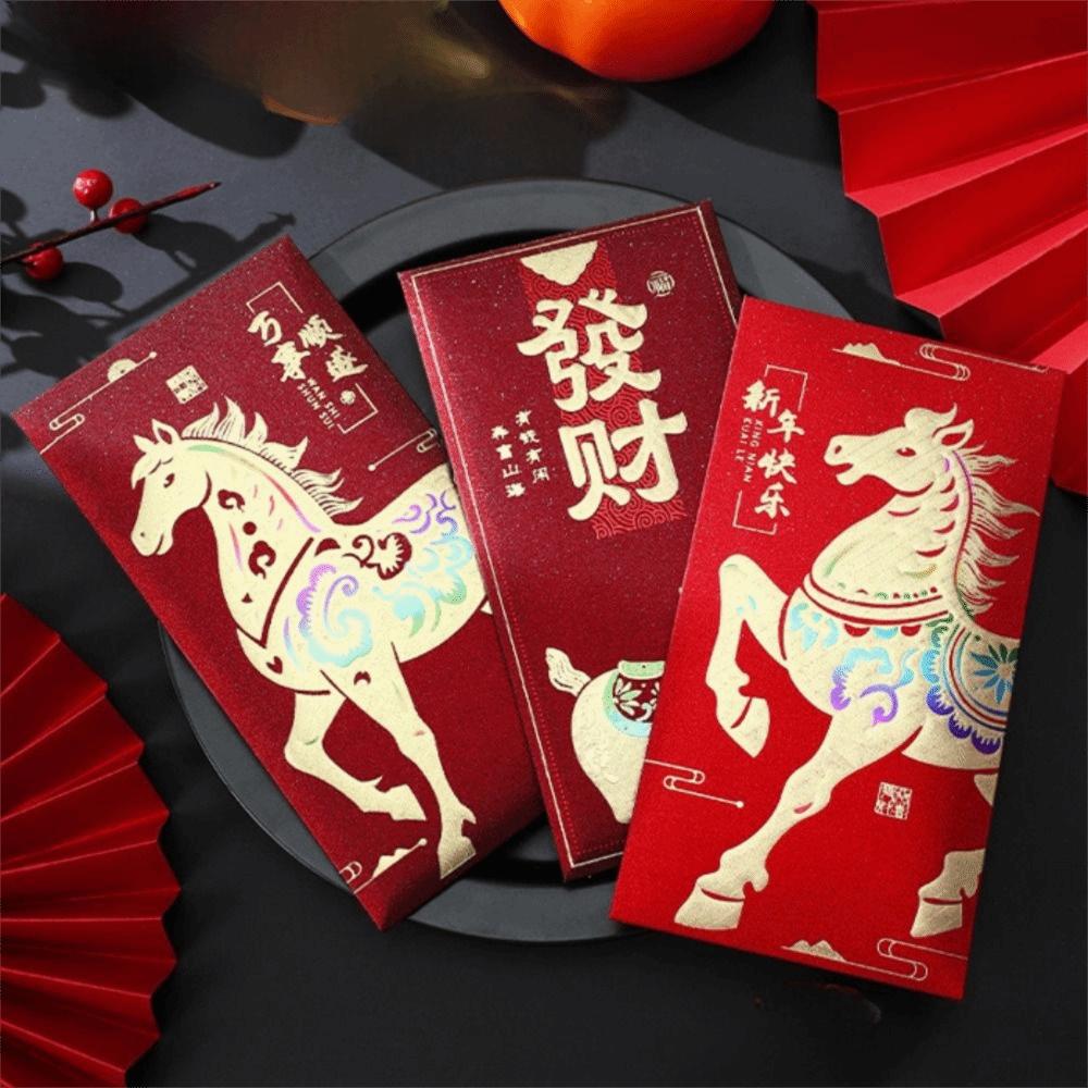 6pcs Cute Red Bag Traditional Lucky Money Pockets Horse Year Red Envelopes  Chinese New Year