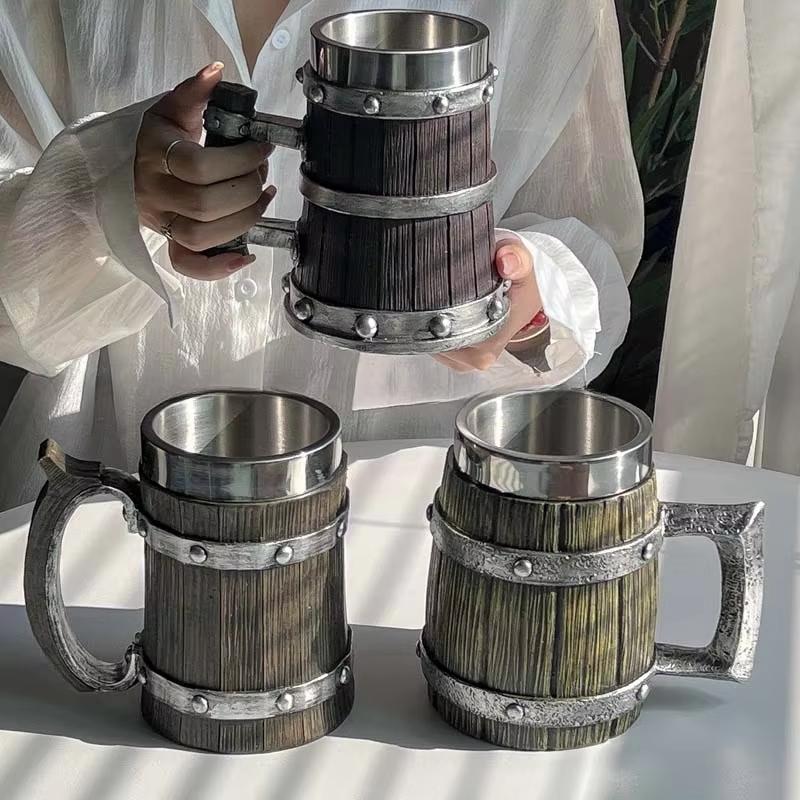 Деревянная бочка пивная кружка из нержавеющей стали кофейная кружка в стиле викингов винтажная пивная кружка с двойными стенками питьевая кружка для бара на Хэллоуин