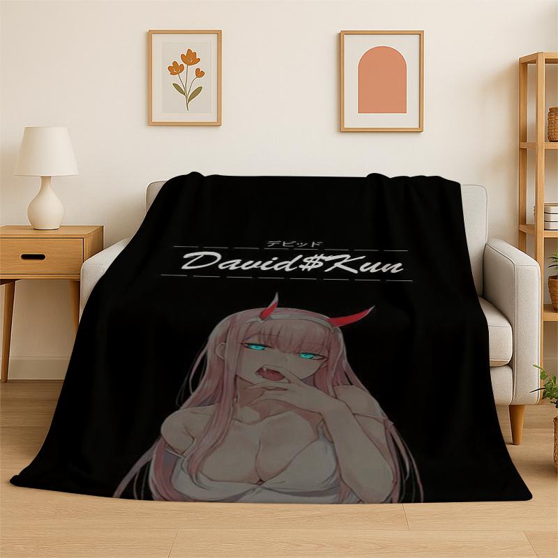 Cartoon Zero Two Sexy Girl DARLING in FRANXX Flannel Blanket Soft Warm Throw Blanket for Bedroom Living Room Bed Travel Picnic