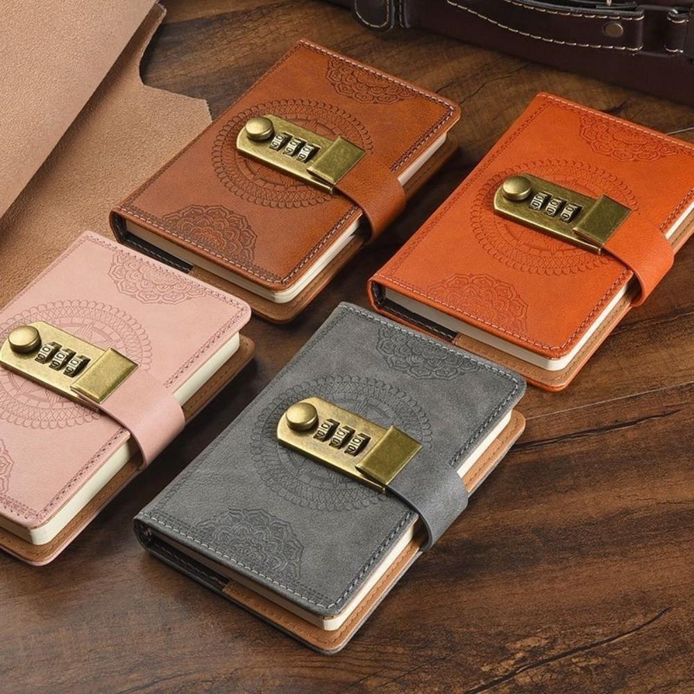 PU Cover Lock Diary Book A7 240 Pages Mini Notepad Notebook New Password Book School Stationery