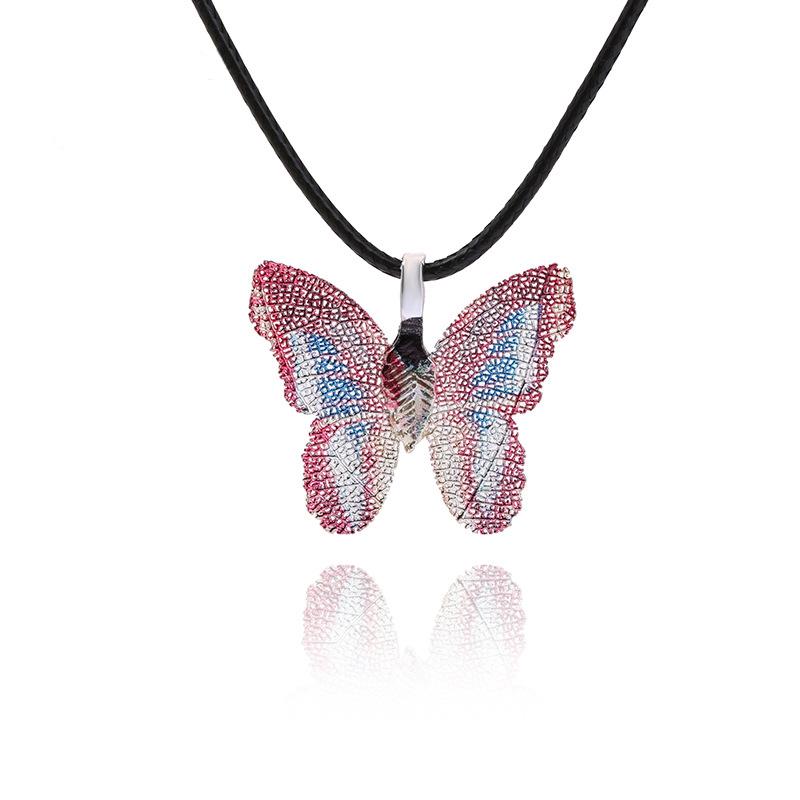 Cute Colorful Butterfly Necklace For Women Girls Natural Real Leaf Cut Butterflies Shape Aesthetic Rope Pendant Necklace Jewelry