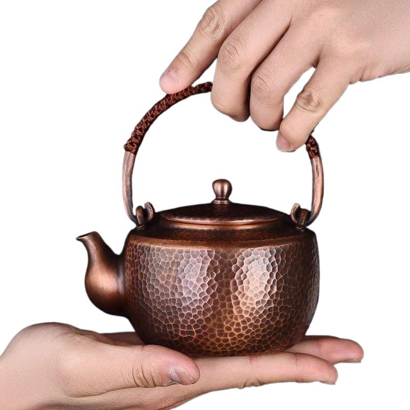 450Ml Pure Copper Teapot Pure Handmade Small Boiling Kettle Lifting Beam Teapot Vintage Health Tea Infuser Kung Fu Tea Set