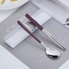 Корейский стиль Металл 304 Нержавеющая сталь Портативный Набор столовых приборов Ложка Палочки для еды Сервировочный Ужин Набор Посуда С коробкой