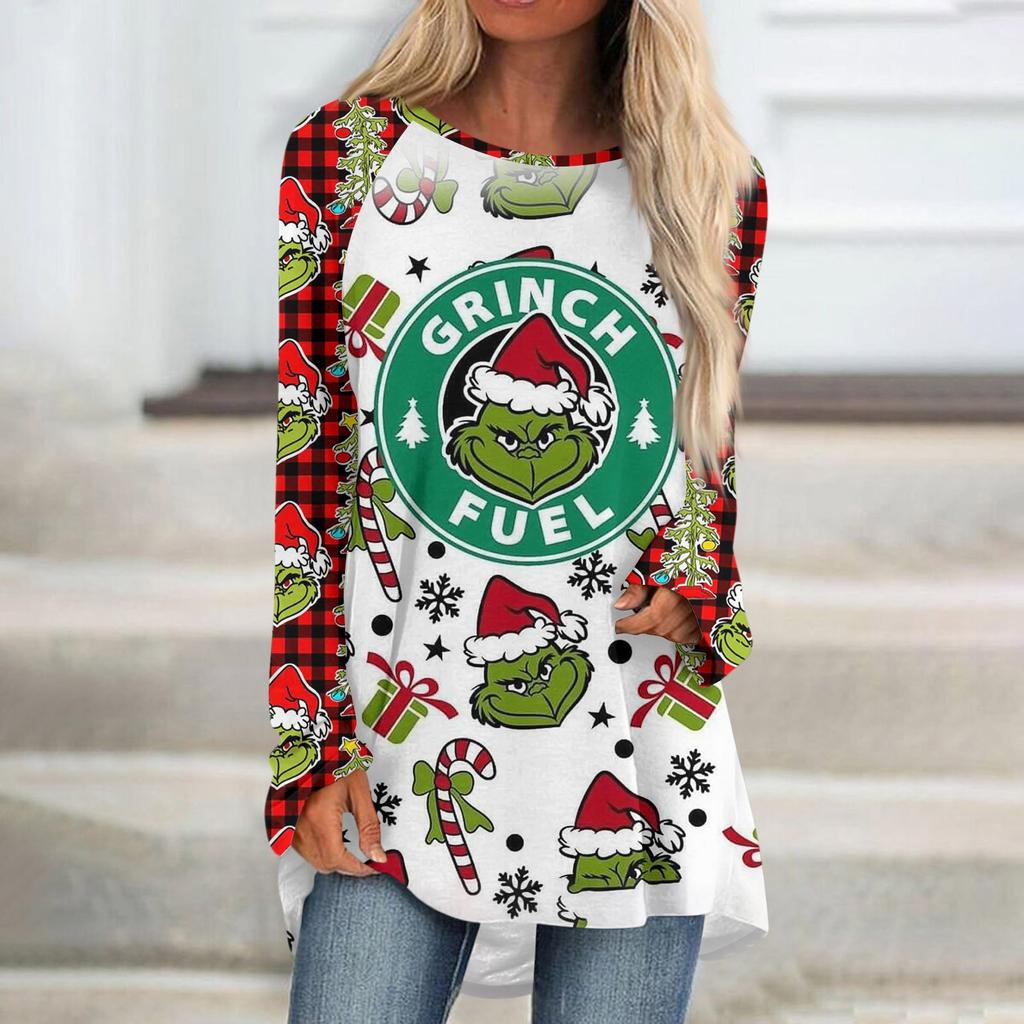 Женская модная повседневная футболка с принтом на плечах, длинным рукавом, круглым вырезом, средней длины