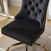 Modern Velvet Upholstered Tufted Button Home Office Chair with Golden Metal Base,Adjustable Desk Chair Swivel Office Chair (Black),DE1923BK