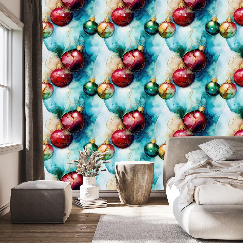 Ink Wallpaper Turquoise, Celadon and Red for Living Room and Bedroom 50x1000