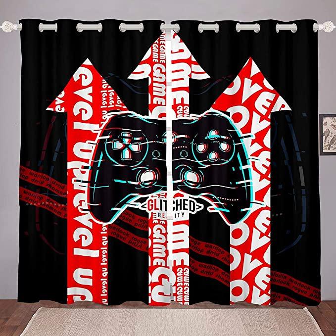2 Pieces 3D Pattern Video/TV Game Player Printing Living Room Game Handle Curtains For Kids Room Decoration Drapes