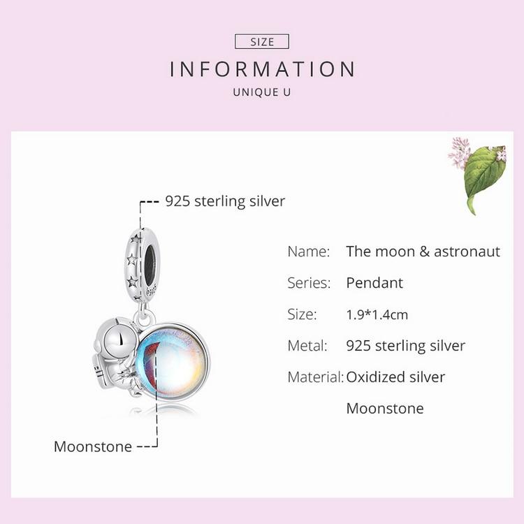 BAMOER Стерлинговое Серебро 925 пробы Луна и астронавт Подвеска для серебряного браслета или браслета «Путешествие в космос» на тему изящных ювелирных изделий в подарок