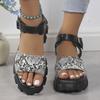 Мода панк готика змеиный принт сандалии на платформе женские летние сандалии на танкетке с пряжкой женские толстые нескользящие римские сандалии