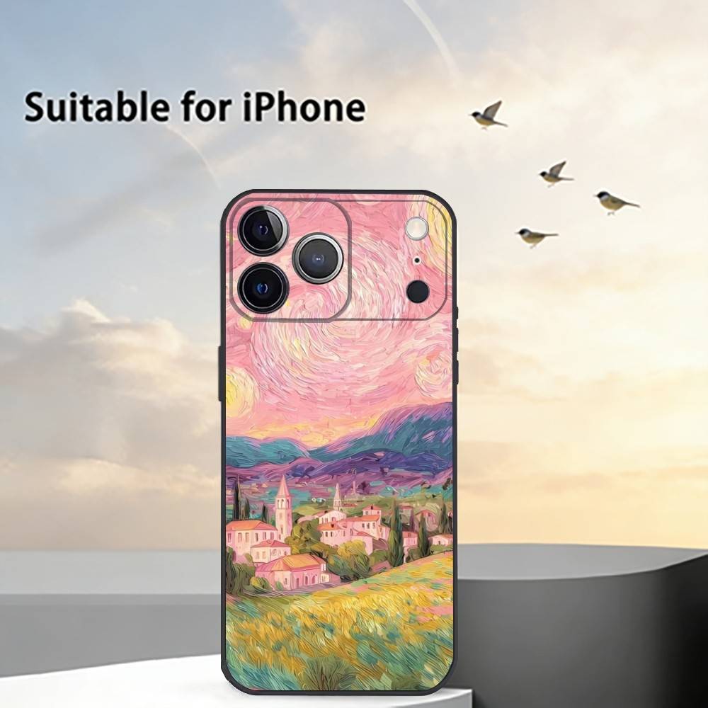 Эстетичный арт-принт Чехол для телефона для iPhone 17, 16, 15, 14, 13, 12, 11 Plus, Pro Max, Другие Мягкий черный чехол
