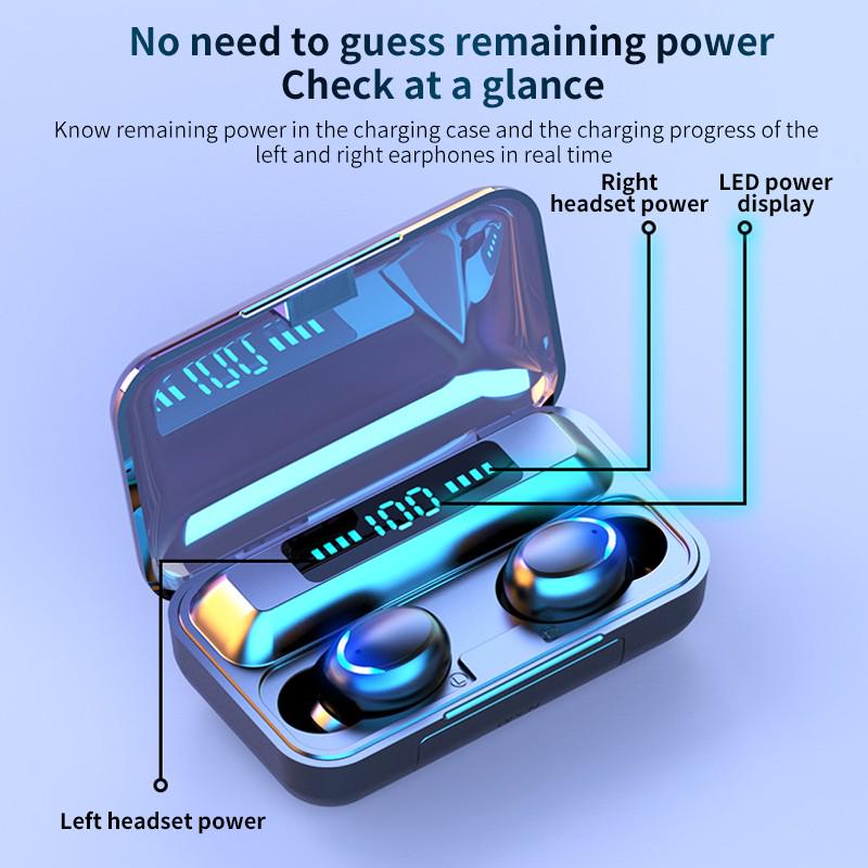 F9 HiFi Bluetooth 5.0 CVC8.0 Стерео Беспроводная Bluetooth-гарнитура с шумоподавлением и чехлом Power Bank Chagring