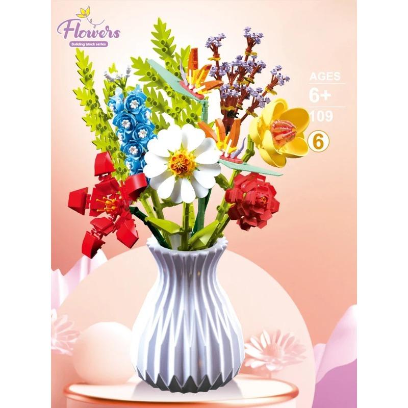 Микро-конструктор с вазой «Вечный букет цветов», набор для креативного украшения дома, совместим с LEGO