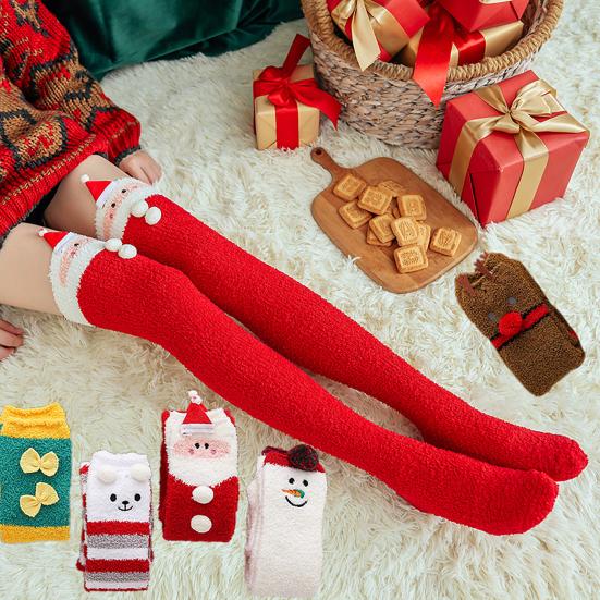 Christmas Thigh High Fuzzy Socks for Women Cute Cartoon Over The Knee Socks Winter Long Leg Warm Fluffy Stockings