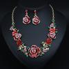 Colorful Flower Diamond Necklace Earrings Set Medieval Temperament Women'S Accessories