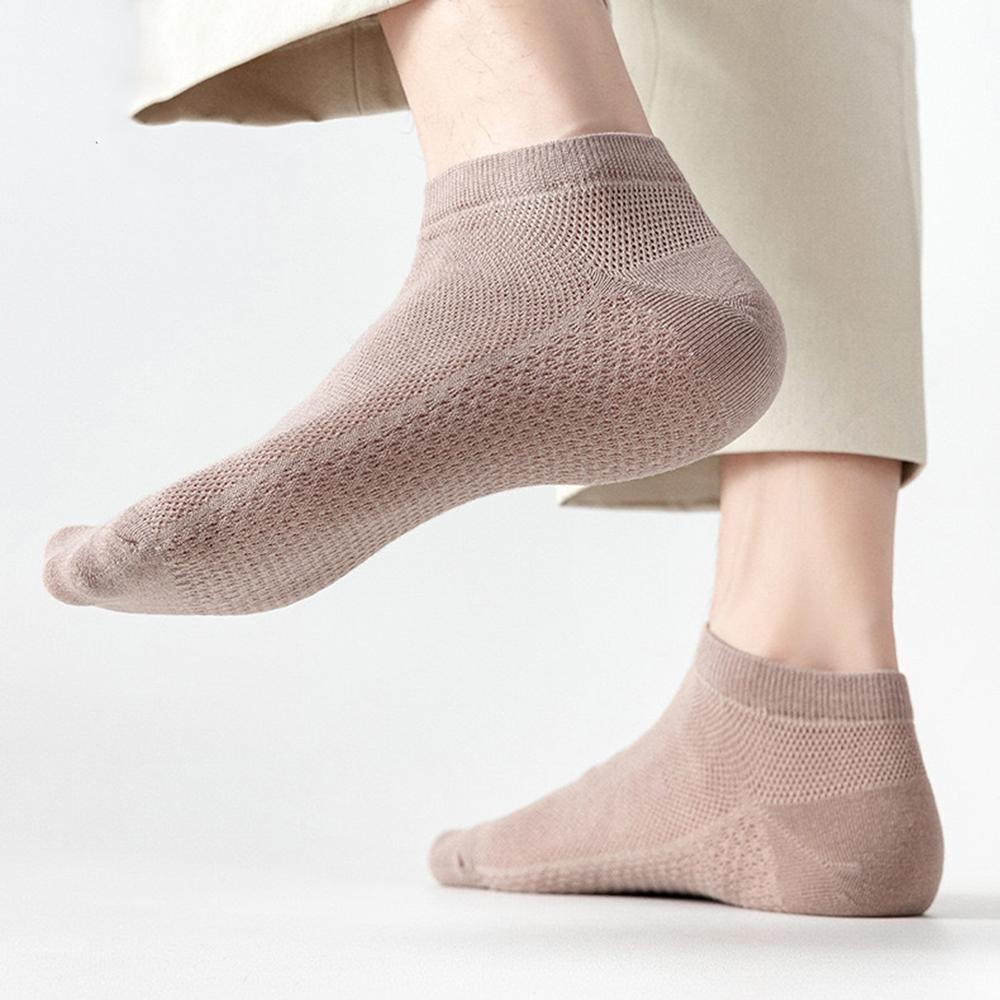 2 Pairs Men Mesh Ankle Socks, Breathable Cotton Short Socks, Solid Color Business Casual Low Cut Socks For Summer