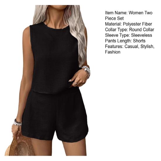 Женский комплект из 2 предметов: майка без рукавов с открытой спиной, широкие шорты, повседневный свободный костюм для отдыха