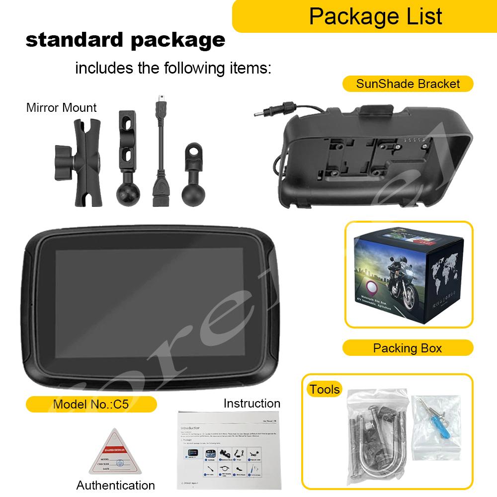 5-дюймовая Мотоциклетная Навигация Беспроводной Apple Carplay Портативный Водонепроницаемый Дисплей Android Auto GPS Экран IPX7 Мотоцикл