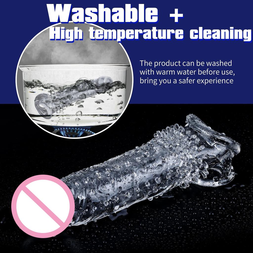 Мужская насадка для усиления удовольствия - Текстурированный удлинитель пениса со стимулирующими частицами, Презерватив для продления чувствительности, Секс-игрушка для пар