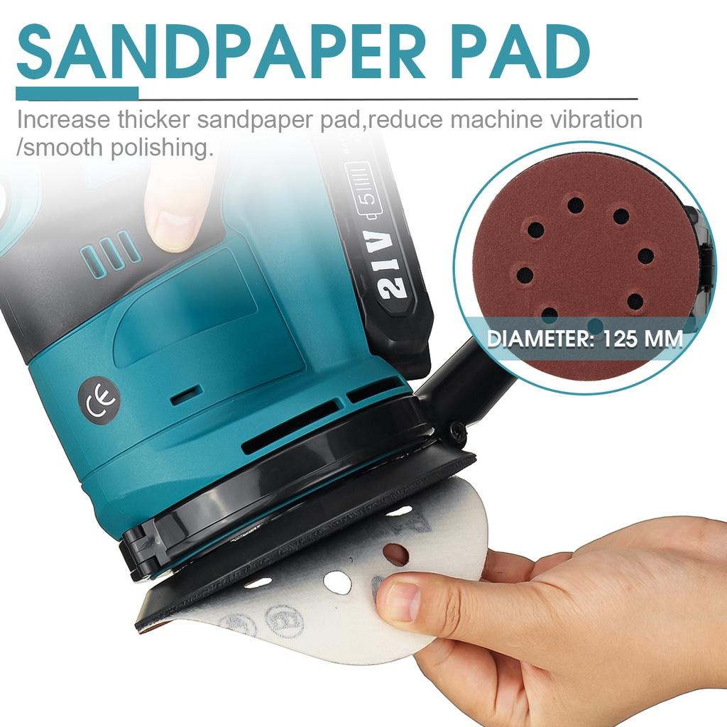 600 Вт 125 мм Беспроводная орбитальная электрическая шлифовальная машина для дерева Полировально-шлифовальный шлифовальный станок для батареи Makita