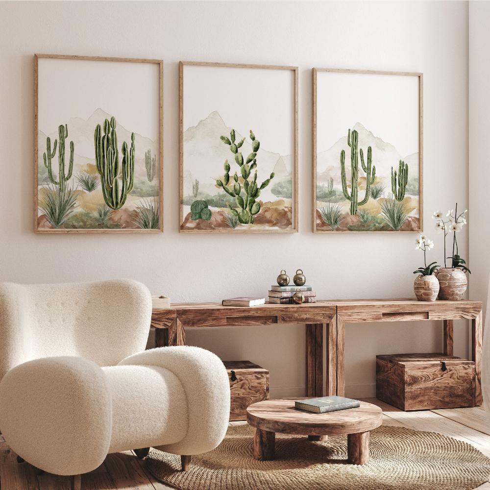 Cactus Nursery Prints Canvas Painting Boho Desert Wall Art Set of 3 Canvas Poster Prints Home Bedroom Living Room Decor Gift