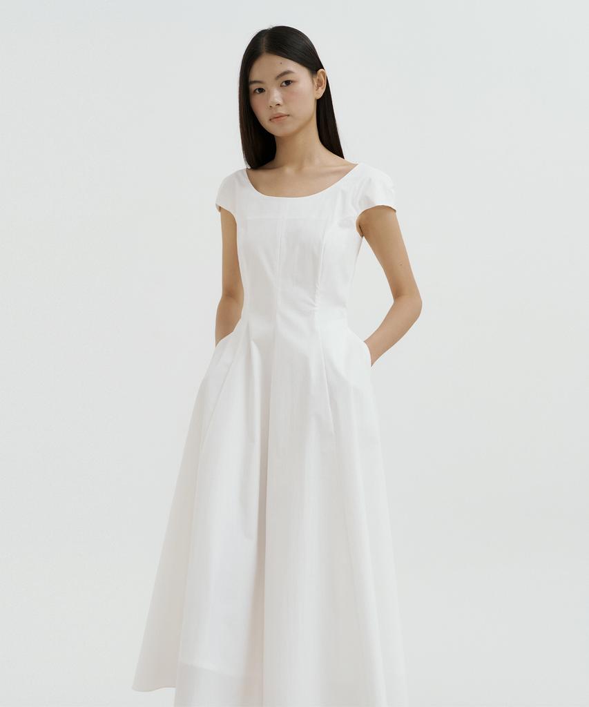 Lucirju Mare Boatneck Flare Dress (Ivory)