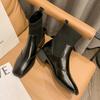 Genuine Leather Women's Boots Thick Heeled Elastic Short Boots New Autumn Winter Square Toe Knitted Sock Boot Women Shoes