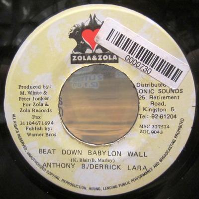 7-дюймовая пластинка ANTHONY B & DERRICK LARA - Beat Down Babylon Wall ZOL0043 Zola & Zola Ямайский Регги, Ска и Даб Б/У