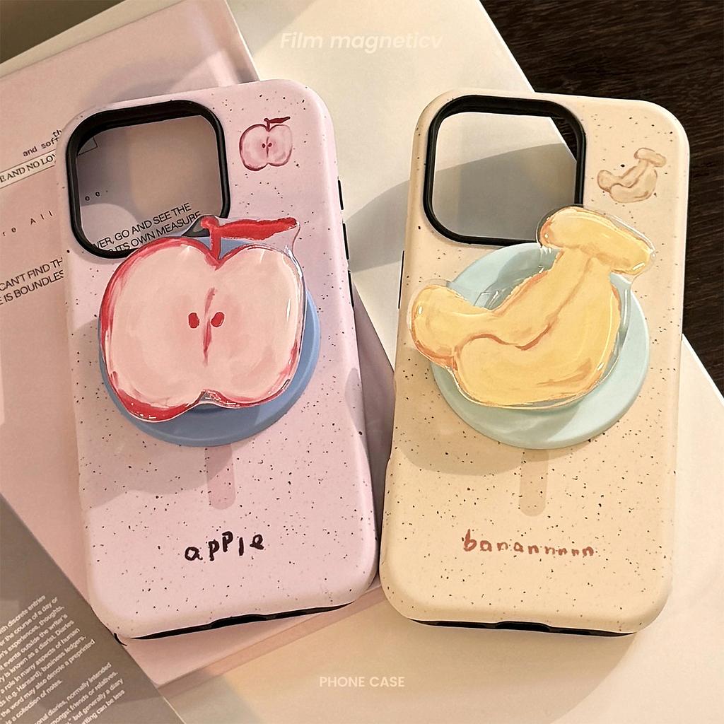 Magnetic Bracket IPhone16promax Mobile Phone Case Apple Banana Fruit 14 Suitable for 13 Film 15 Korean 11