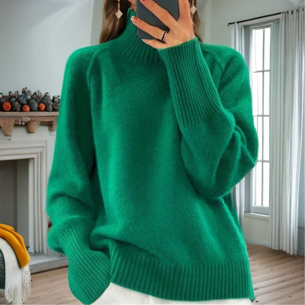 Женский модный свитер с высоким воротом, однотонный трикотажный свитер, повседневный свитер