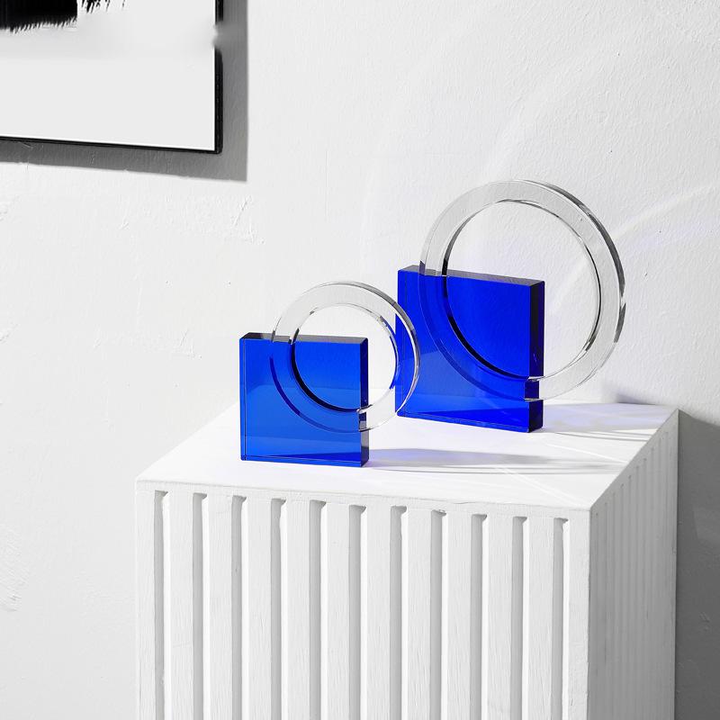 Современный минималистский креативный синий геометрический стеклянный орнамент, произведение искусства, гостиная, кабинет, офис, рабочий стол, украшения, мебель