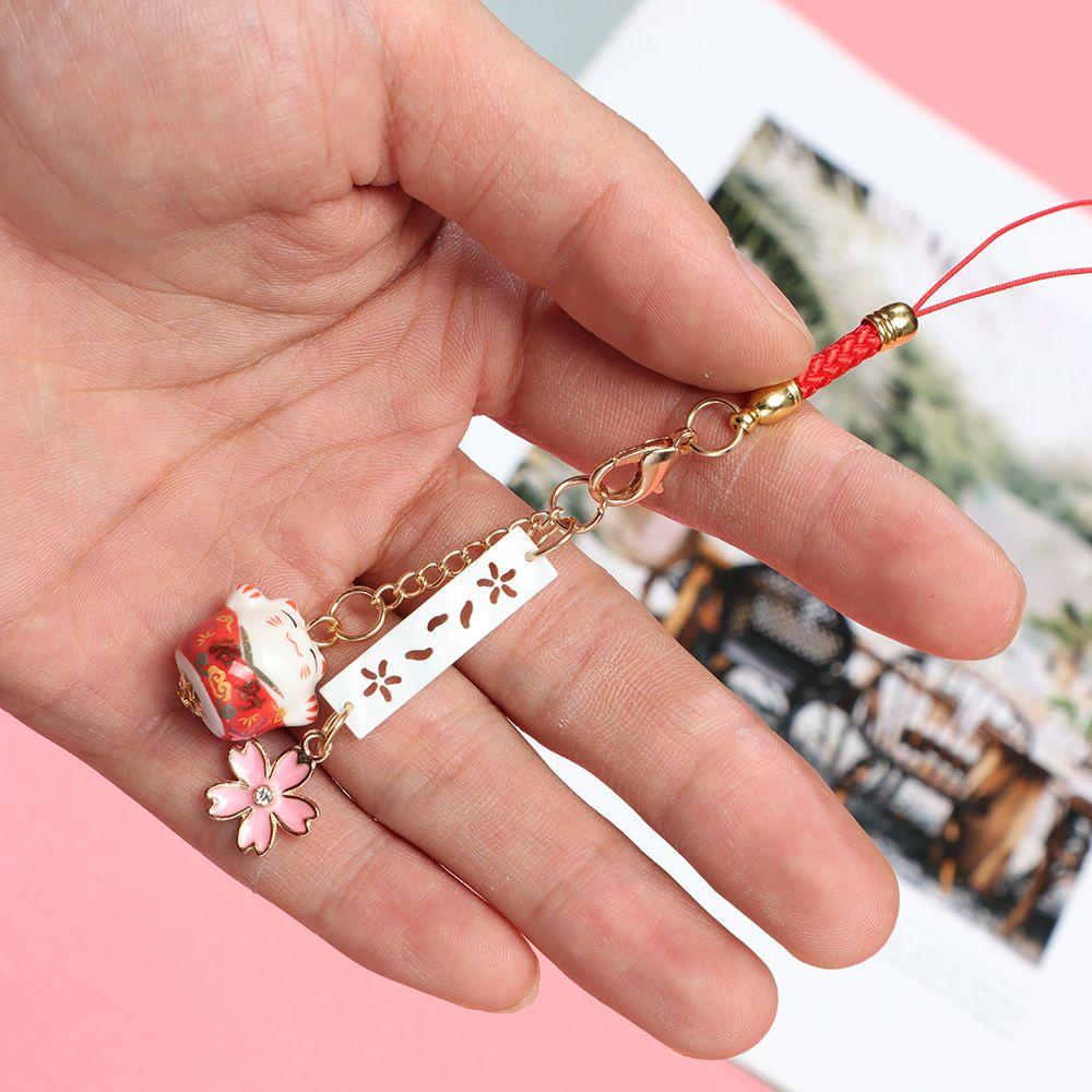 Blossoms Keychain Wrist Rope Anti-lost Lanyard Sakura Lucky Cat Phone Lanyard Phone Strap Lanyard
