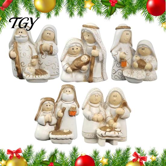 Winter Holiday Window Decorations Mini Resin Nativity Figurine for Christmas Desktop Decor, Holy Family Manger Ornaments Scene Ornaments, Compact