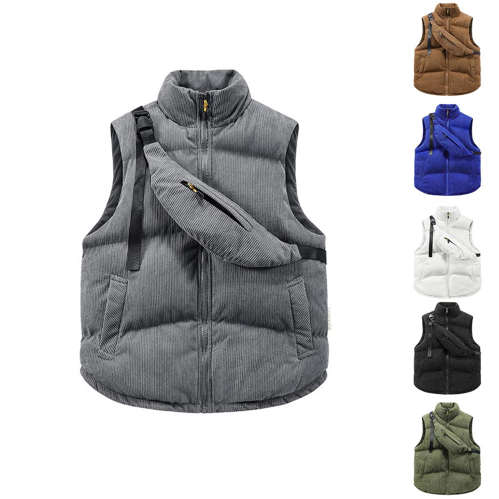 Winter Vest Fashion Waistcoat Sleeveless Men Warm Thick Jacket With Backpack Corduroy Men's Coats