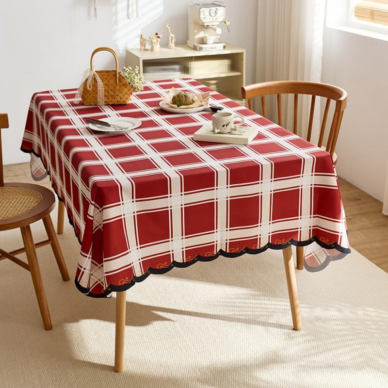 Ins Style Waterproof Tablecloth Pink Cherry Grid Small Fresh Desk Decor Students