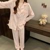 Simple Casual Pink Bow & Striped Women's Pajamas Ins Fashion Sweet Spring Homewear Milk Silk Wrinkled Cloth Nightwear