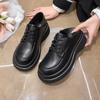 2024 весенне-осенние новые женские оксфорды, повседневная обувь на платформе, черная кожаная обувь на шнуровке, модная обувь на плоской подошве с круглым носком и массивной подошвой