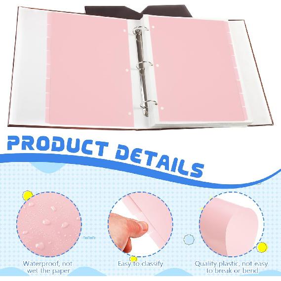 8 Tab Pink Binder Dividers for 3 Ring Binders 8.5 x 11 Inch Binder Dividers with 3 Hole Punched Page Dividers Sturdy Binder Index Dividers for School