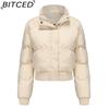 BITCED Autumn/Winter Women's Short-Length Cotton Coat Long-Sleeved High-Neck Thermal Jacket Loose-Fit Casual Cotton Jacket Puffer Coat