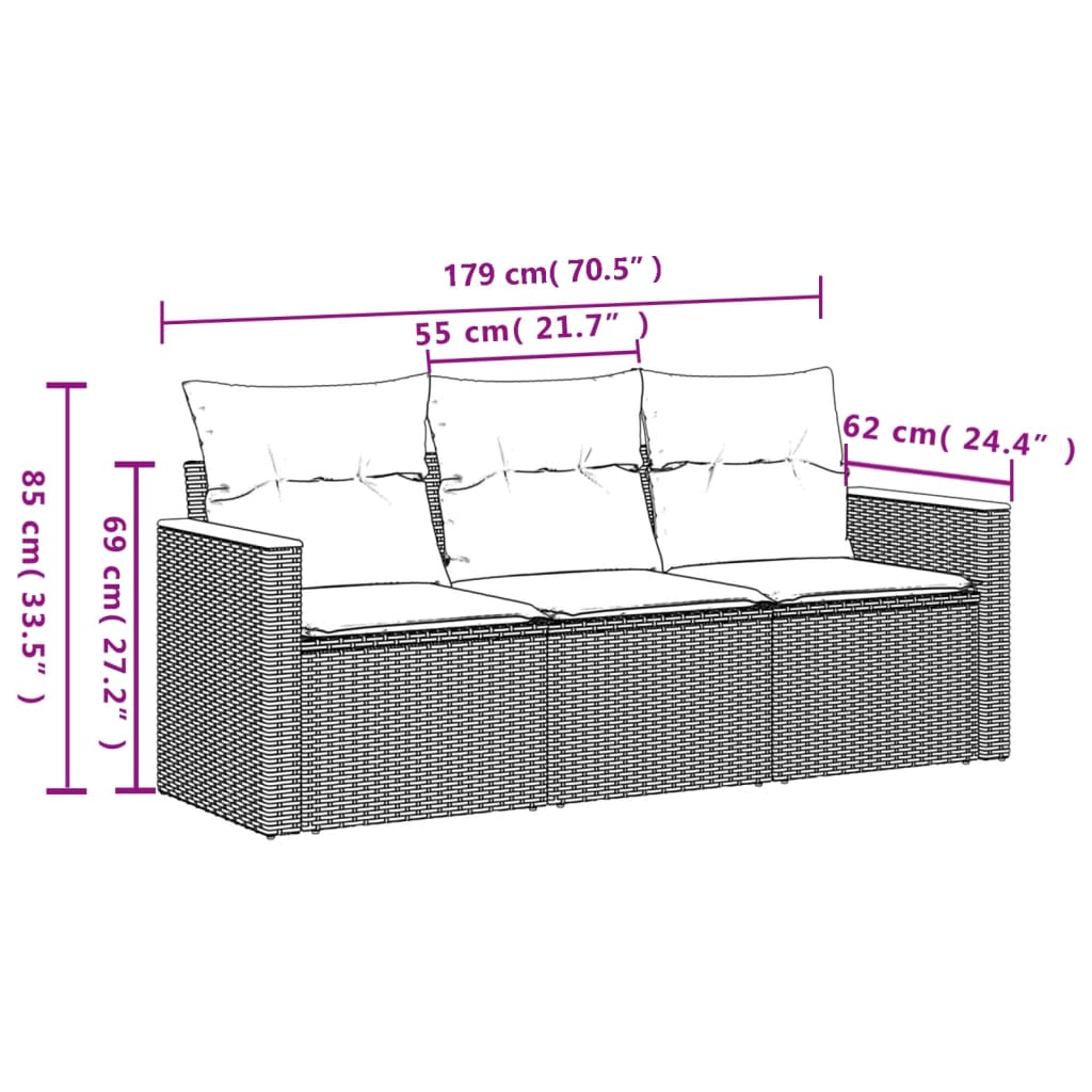 3 Piece Outdoor Sofa Set with Cushions Black Poly Rattan