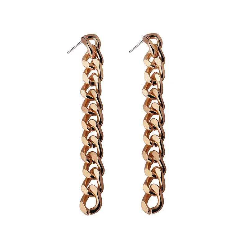 Women Minimalist Gold Silver Hollow Chain Long Dangle Earrings Fashionable Personality Jewelry