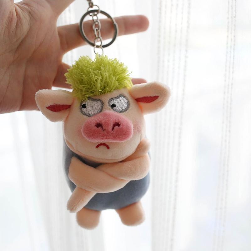 Adorable Animal Keychain Green Funny Hair Animals Pig Doll Toy Plush Pendant