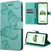 Protective Case - BOOLING - for Samsung Galaxy A14/A14 5G - Shockproof - Synthetic Leather - Green Butterfly Pattern