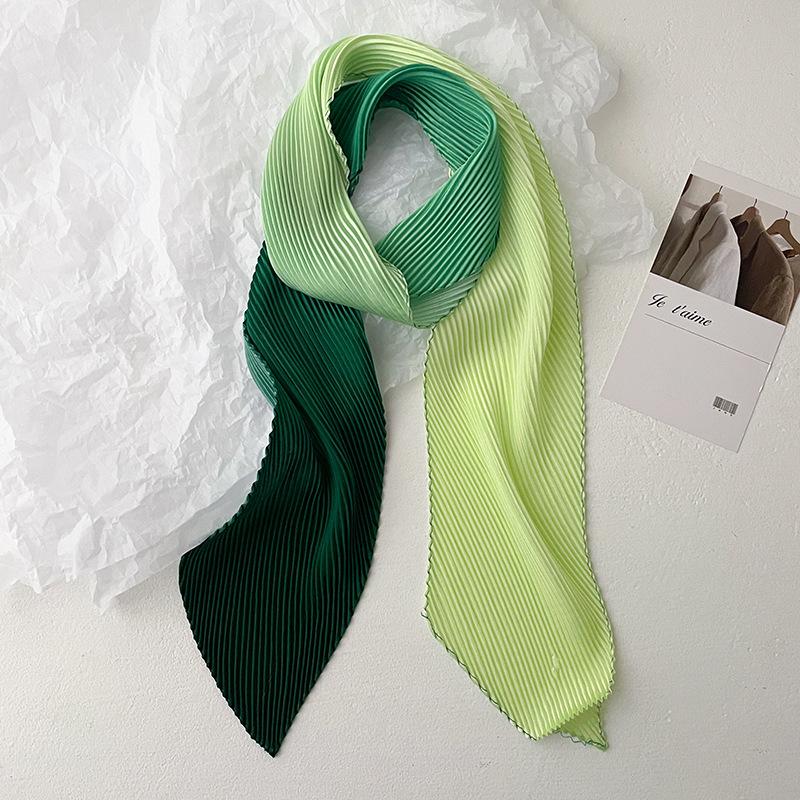 Women Pleated Head Scarf Wraps Scarves Neckerchief Bandana Solid Color