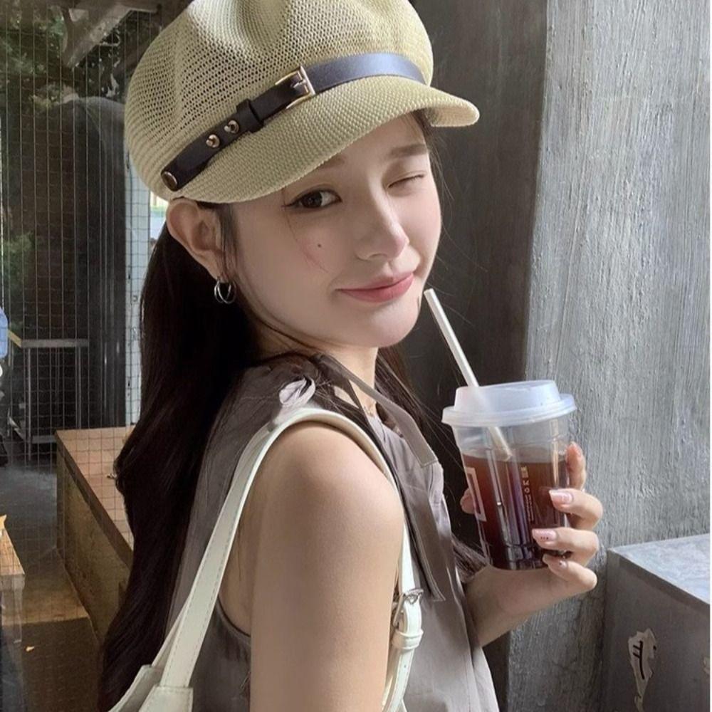 Knitted Women's Beret Breathable Octagonal Hat Summer Painter Hat  Sun Protection