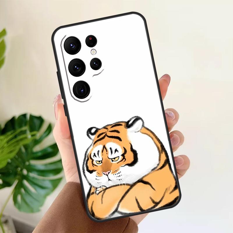 Смешной мягкий чехол "Толстый тигр" для Samsung Galaxy S25 S21 S22 S23 S24 Ultra S9 S10 Plus S20 FE S24 FE